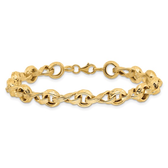 Leslie's 14K Polished and Textured Fancy Link Bracelet