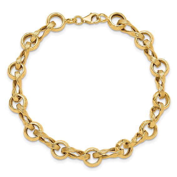 Leslie's 14K Polished and Textured Fancy Link Bracelet