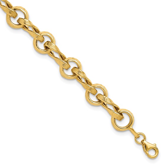 Leslie's 14K Polished and Textured Fancy Link Bracelet
