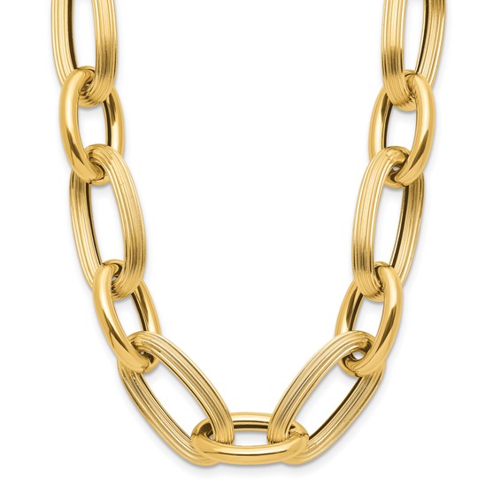 Leslie's 14K Polished Textured Hollow Fancy Link Necklace