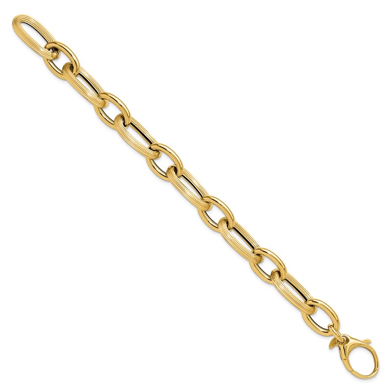 14K Polished Textured Hollow Fancy Link Bracelet