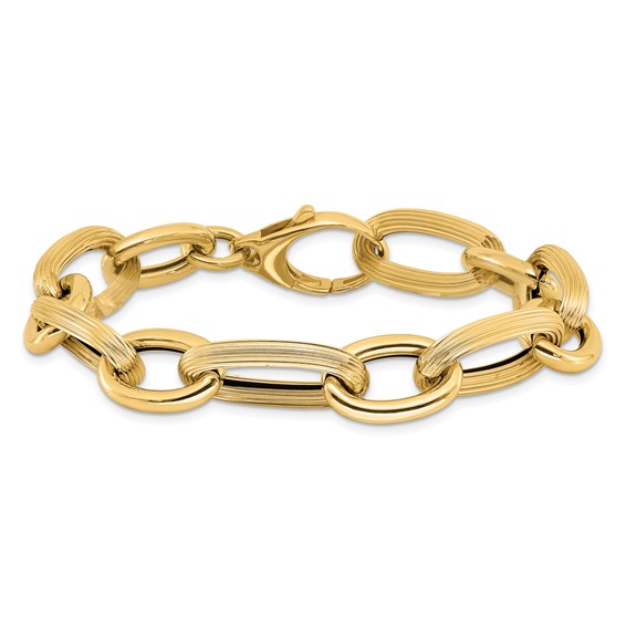 Leslie's 14K Polished Textured Hollow Fancy Link Bracelet