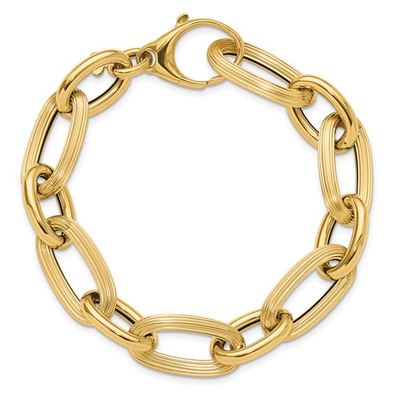 Leslie's 14K Polished Textured Hollow Fancy Link Bracelet