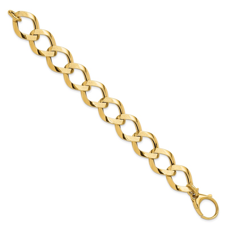 14K Polished Brushed  Hollow Fancy Link Bracelet
