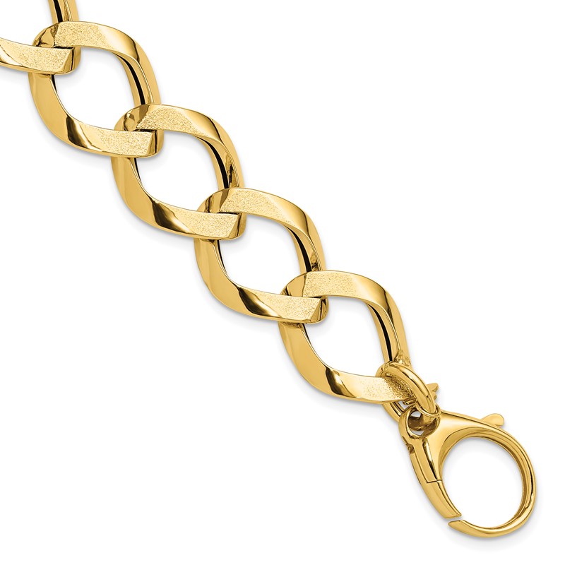 14K Polished Brushed  Hollow Fancy Link Bracelet