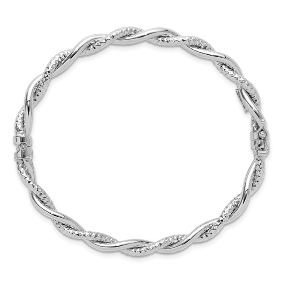 Leslie's 14K White Gold Polished and Textured Twisted Hinged Bangle