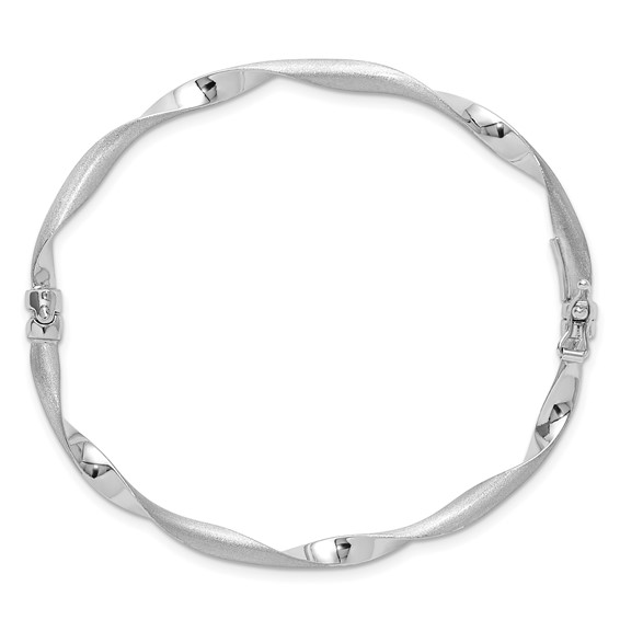 Leslie's 14K White Gold Polished and Brushed Twisted Hinged Bangle