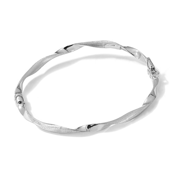 Leslie's 14K White Gold Polished and Brushed Twisted Hinged Bangle