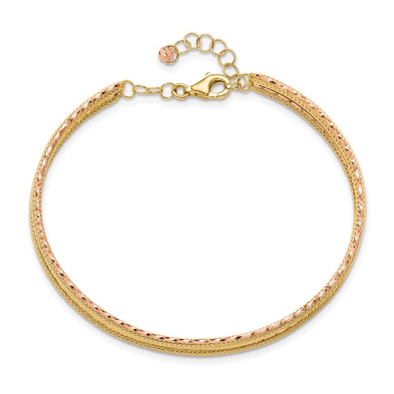 Leslie's 14K Two-tone Dia-cut and Textured with Safety Chain Bangle
