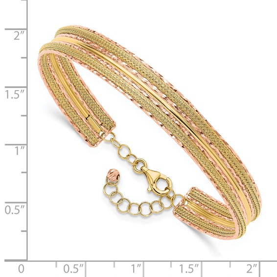 Leslie's 14K Two-tone Dia-cut and Textured with Safety Chain Bangle