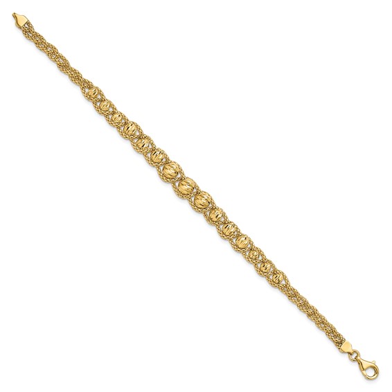 Leslie's 14K Polished Textured and Diamond-cut Beaded Bracelet