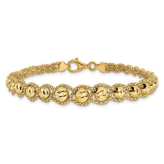 Leslie's 14K Polished Textured and Diamond-cut Beaded Bracelet
