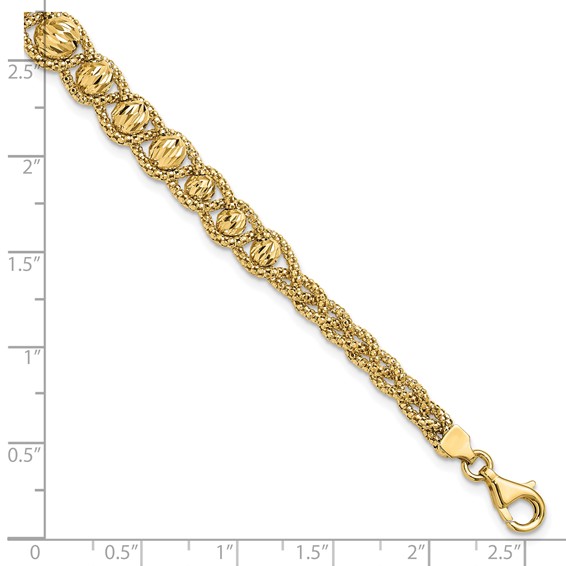 Leslie's 14K Polished Textured and Diamond-cut Beaded Bracelet