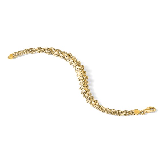 Leslie's 14K Polished Textured and Diamond-cut Beaded Bracelet