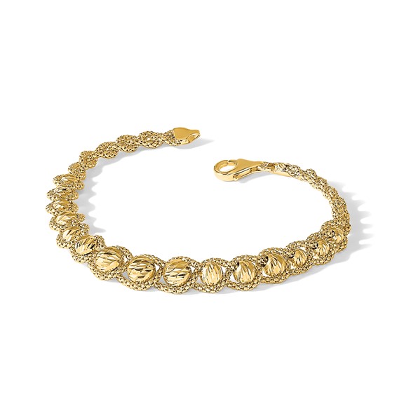 Leslie's 14K Polished Textured and Diamond-cut Beaded Bracelet