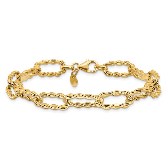 Leslie's 14K Polished and Textured Twisted Link Bracelet