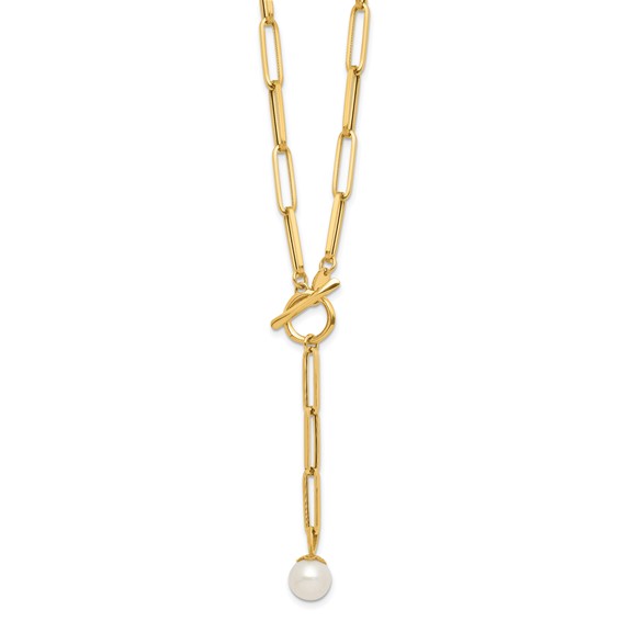 Leslie's 14K Polished Freshwater Cultured Pearl Fancy Link Toggle Necklace