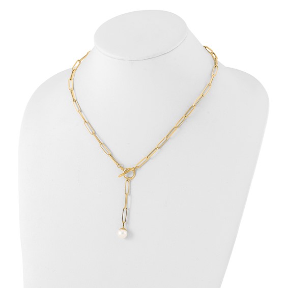Leslie's 14K Polished Freshwater Cultured Pearl Fancy Link Toggle Necklace