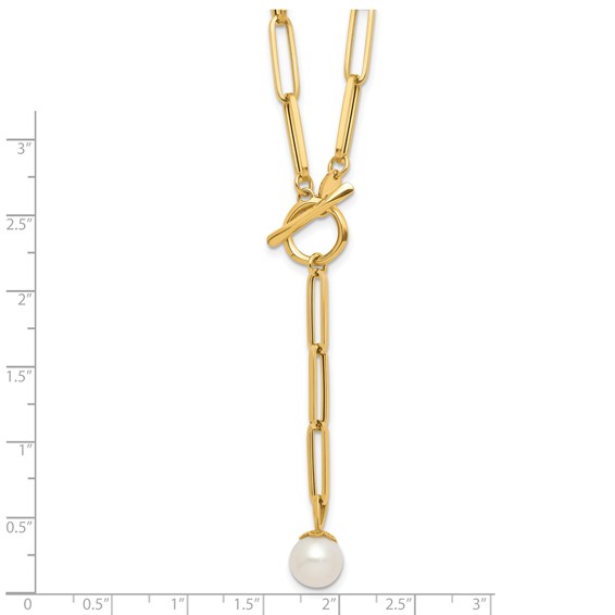 Leslie's 14K Polished Freshwater Cultured Pearl Fancy Link Toggle Necklace