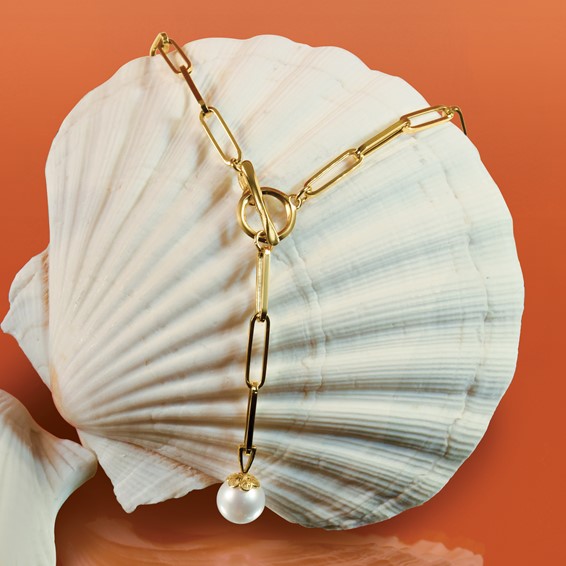 Leslie's 14K Polished Freshwater Cultured Pearl Fancy Link Toggle Necklace