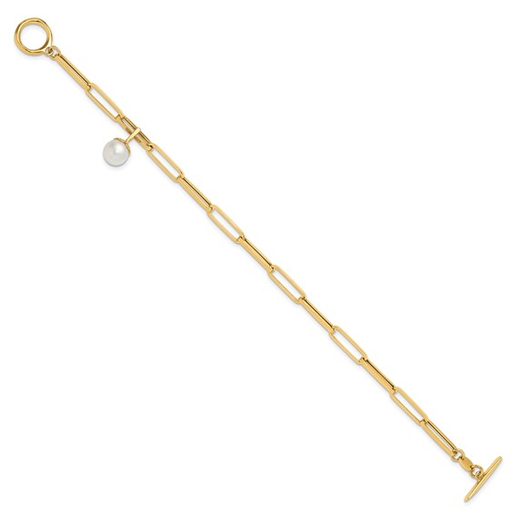 Leslie's 14K Polished FW Cultured Pearl Fancy Link Toggle Bracelet
