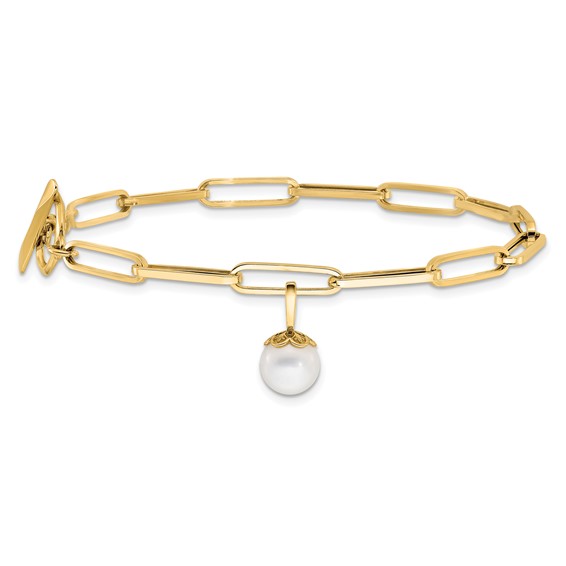 Leslie's 14K Polished FW Cultured Pearl Fancy Link Toggle Bracelet
