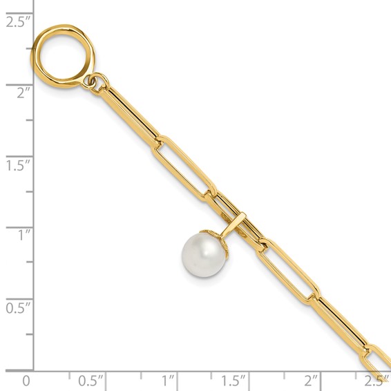 Leslie's 14K Polished FW Cultured Pearl Fancy Link Toggle Bracelet