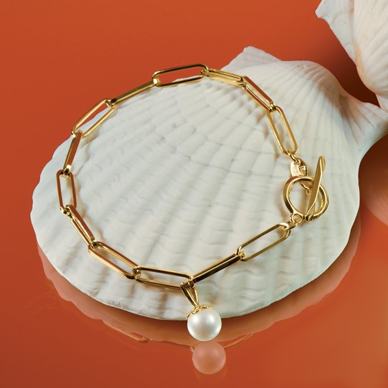 Leslie's 14K Polished FW Cultured Pearl Fancy Link Toggle Bracelet