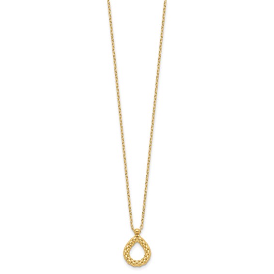 Leslie's 14K Polished and Textured Teardrop with .5in ext. Necklace
