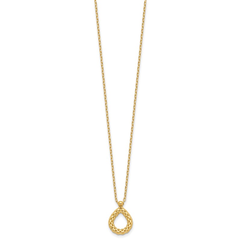 14K Polished and Textured Teardrop with .5in ext. Necklace