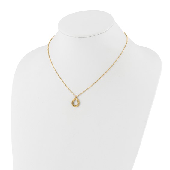 Leslie's 14K Polished and Textured Teardrop with .5in ext. Necklace