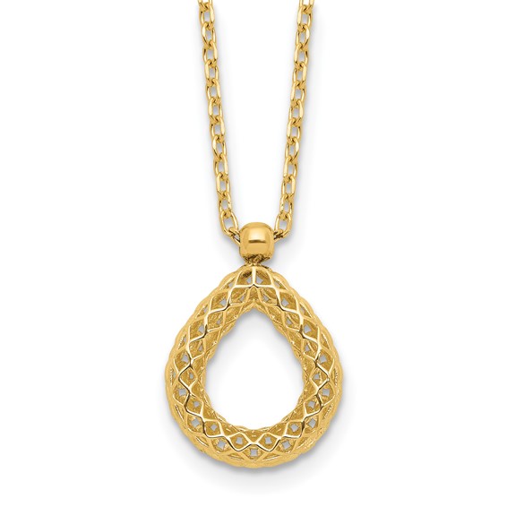 Leslie's 14K Polished and Textured Teardrop with .5in ext. Necklace