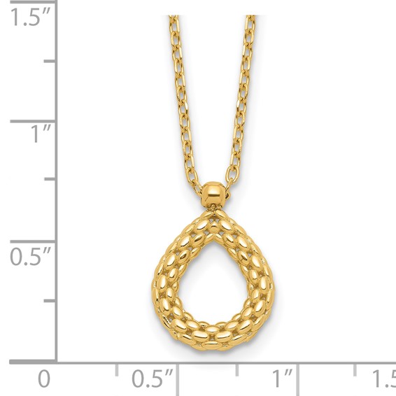 Leslie's 14K Polished and Textured Teardrop with .5in ext. Necklace