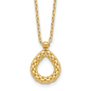 Leslie's 14K Polished and Textured Teardrop with .5in ext. Necklace