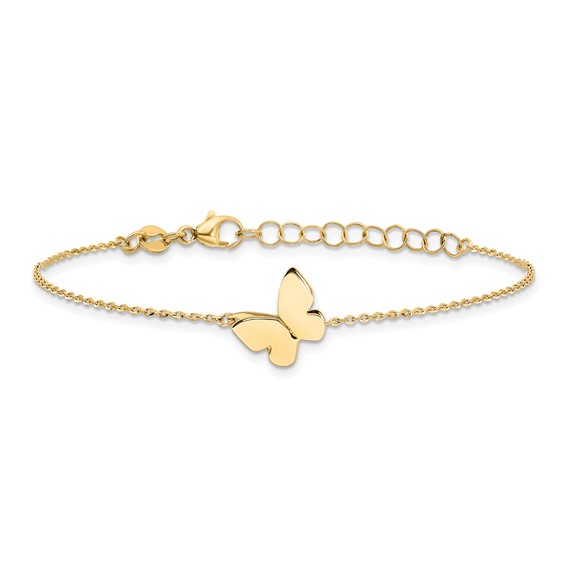 Leslie's 14K Polished Butterfly Charm with 1in ext. Bracelet