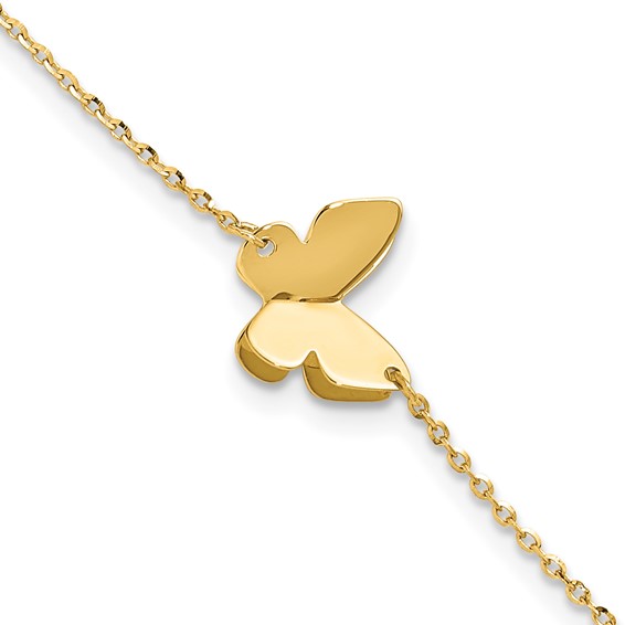 Leslie's 14K Polished Butterfly Charm with 1in ext. Bracelet