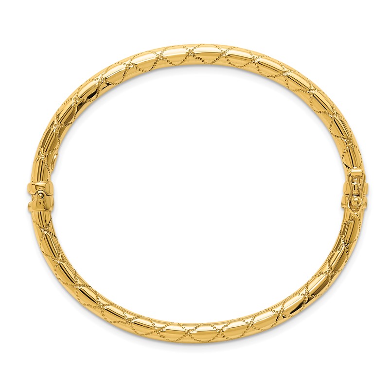 14K Polished and Textured Hinged Bangle
