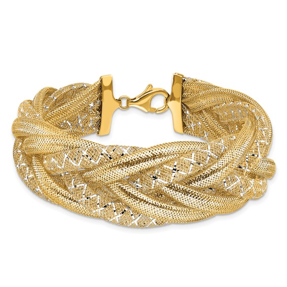 Leslie's 14K w/Rhodium Braided Mesh Stretch Bracelet