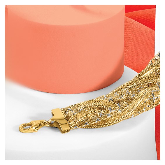 Leslie's 14K w/Rhodium Braided Mesh Stretch Bracelet