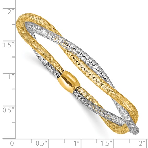 Leslie's 14K w/Rhodium Mesh Twist Slip-on Stretch Bracelet