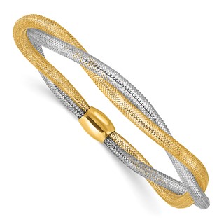 Leslie's 14K w/Rhodium Mesh Twist Slip-on Stretch Bracelet