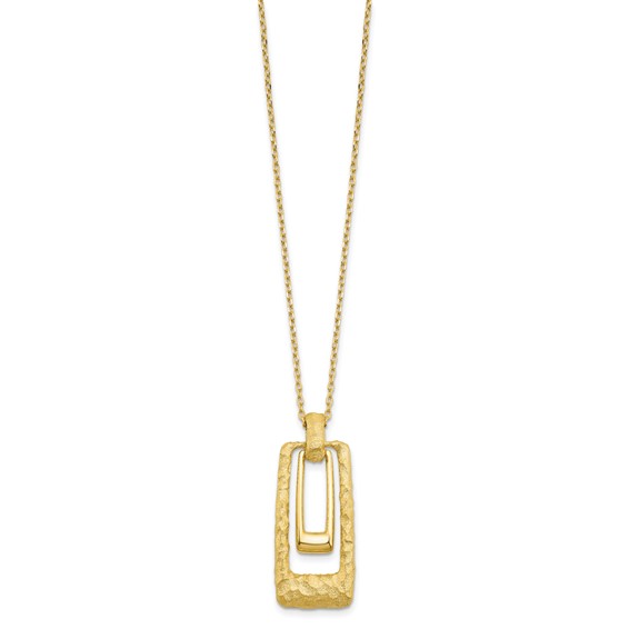 Leslie's 14K Polished and Satin Rectangle Pendant w/.25in ext. Necklace