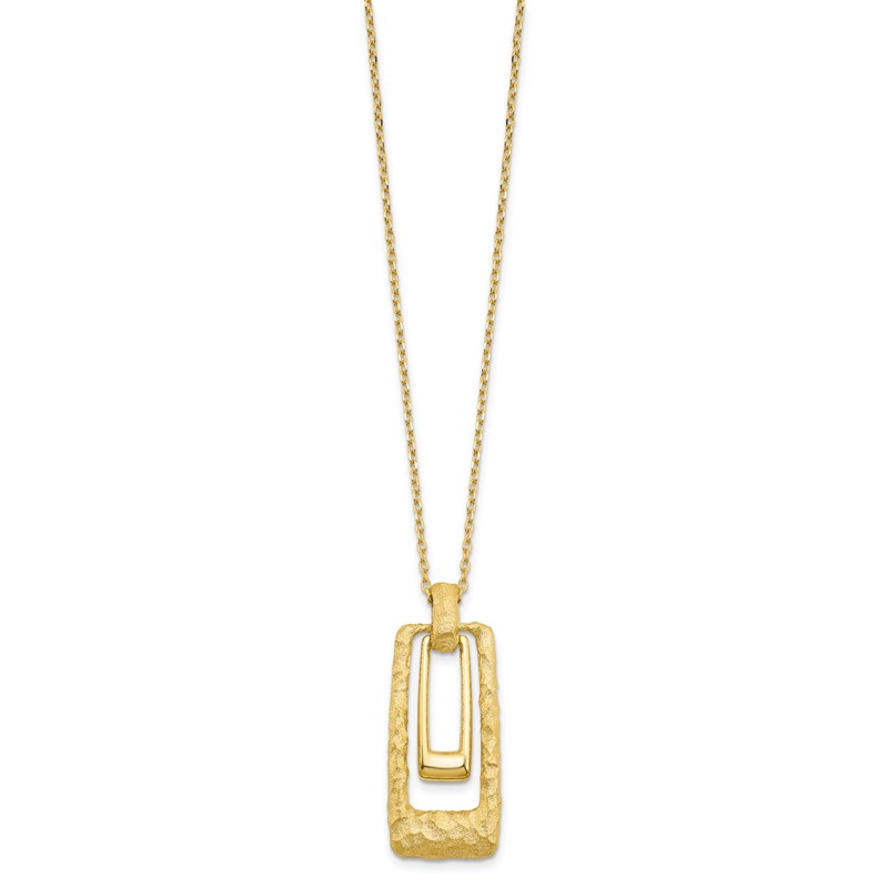14K Polished and Satin Rectangle Pendant w/.25in ext. Necklace