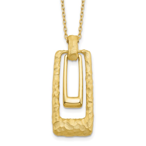 Leslie's 14K Polished and Satin Rectangle Pendant w/.25in ext. Necklace