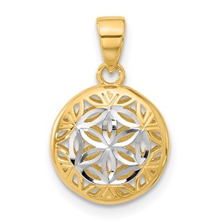 Leslie's 14K w/Rhodium Polished and Diamond-cut Pendant