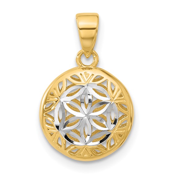 Leslie's 14K w/Rhodium Polished and Diamond-cut Pendant