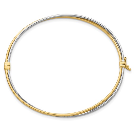 Leslie's 14K Two-tone Polished and Textured Hinged Bangle