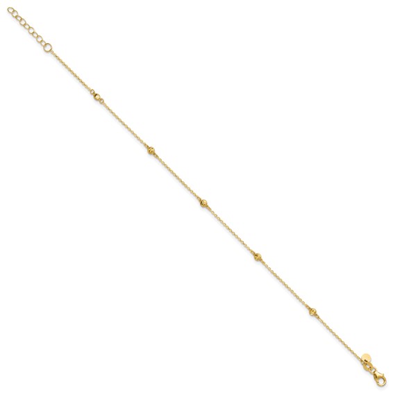 Leslie's 14k Diamond-cut Bead 5-Station 9 inch Plus 1 inch Extender - Total 10 inch Anklet