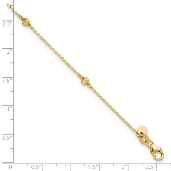 Leslie's 14k Diamond-cut Bead 5-Station 9 inch Plus 1 inch Extender - Total 10 inch Anklet