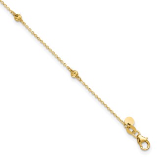 Leslie's 14k Diamond-cut Bead 5-Station 9 inch Plus 1 inch Extender - Total 10 inch Anklet